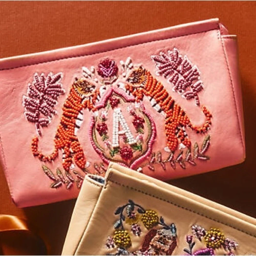 Anthropologie Corrine Lent Latter A Embroidered Pink Clutch